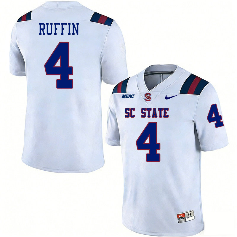 South Carolina State Bulldogs #4 Deyandre Ruffin College Football Jerseys,Uniforms Stitched-White